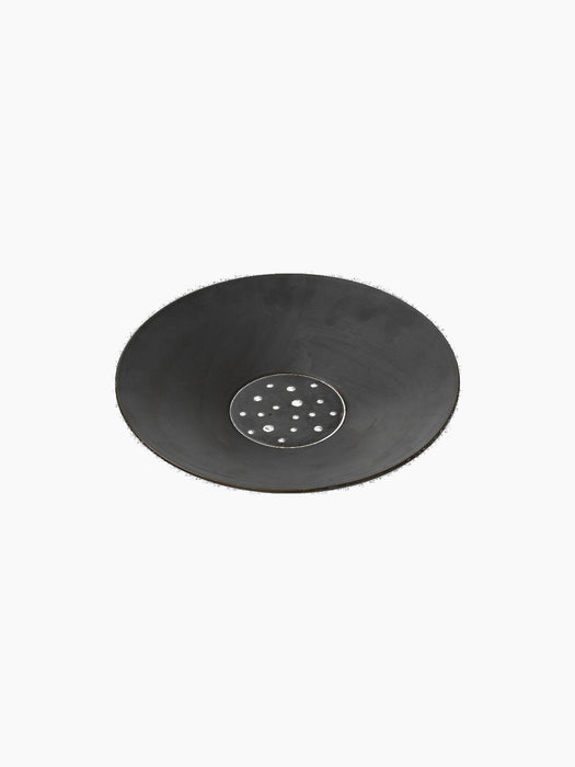 Top-down view of the umber Hana Vase, showcasing its wide bowl shape and the integrated flower frog with holes at the base.