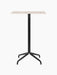 Front view of the Harbour Column Bar Table with a rectangular Kunis Breccia stone top and a black powder-coated star base.