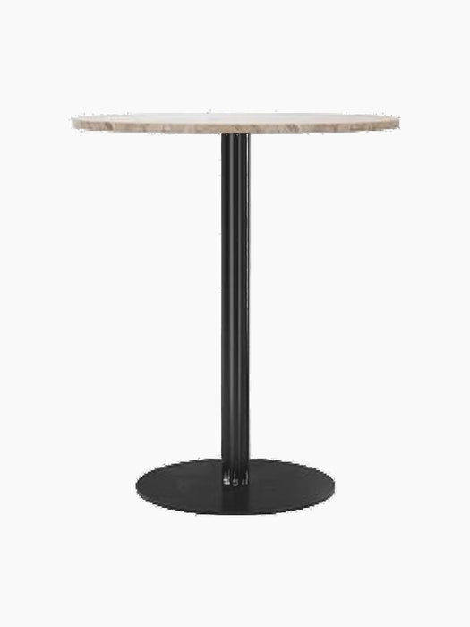 Harbour Column Counter Table with a round, light marble top, slender black column, and circular base.