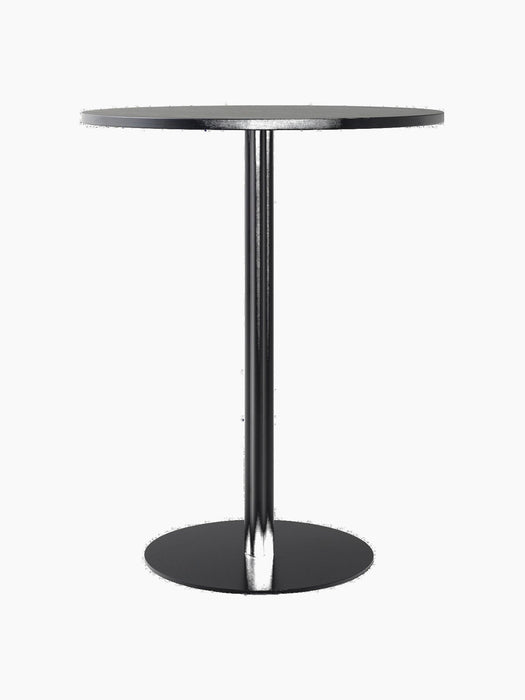 The Harbour Column Counter Table in all black, featuring a round top, a slim central leg, and a circular base.