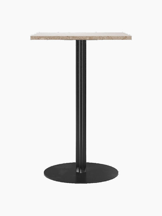 Front view of the Harbour Column Counter Table with a rectangular Kunis Brescia top and a black star-shaped column base.