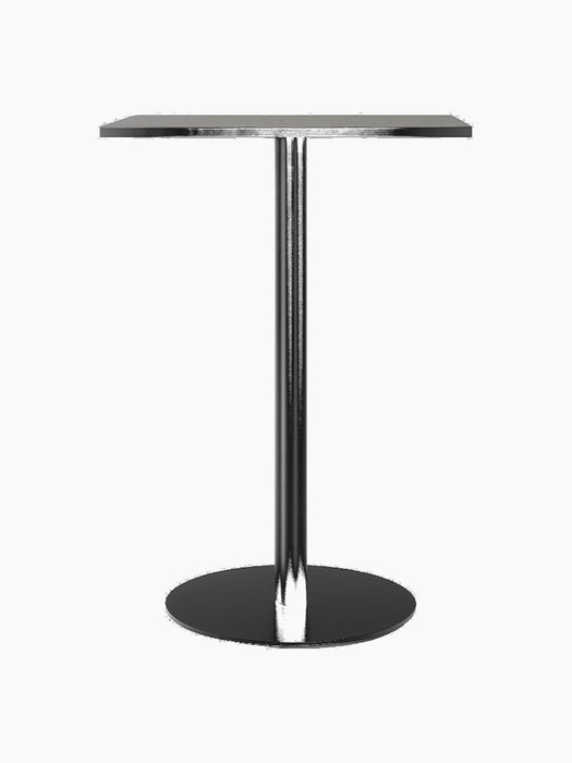 A Harbour Column Counter Table in black, with a rectangular top, a single central column, and a circular base.