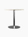 Harbour Column Dining Table with a round off-white marble top, supported by a single black column and a circular black base.