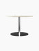 Side view of the Harbour Column Dining Table, featuring a round off-white marble top, slender black column, and round base.