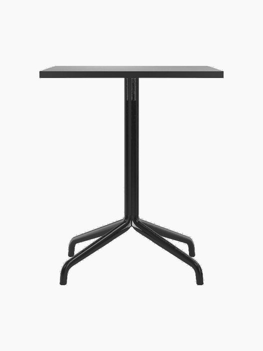 Front view of the Harbour Column Dining Table with a rectangular black oak top and black starbase against a plain background.