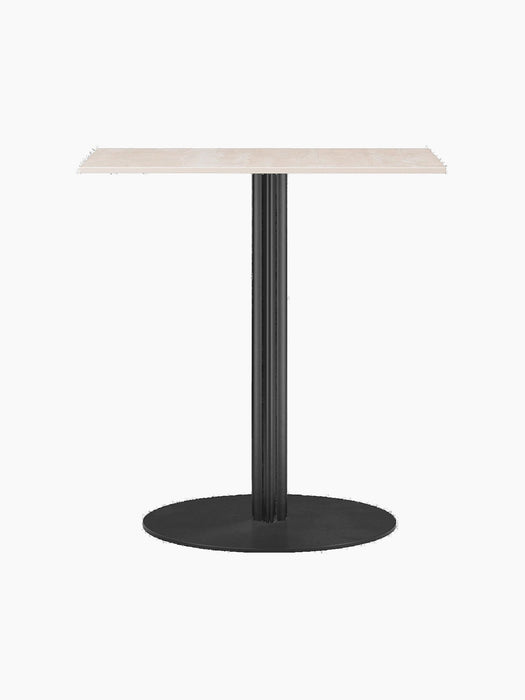 Front view of the Harbour Column Dining Table featuring a rectangular sand top on a black fluted column and round base.