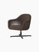 Angled view of the Harbour Lounge Chair, upholstered in dark brown Baena 15 fabric with a black aluminium star swivel base.