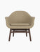 Front view of Harbour Lounge Chair with a dark stained oak frame and light brown Audo Bouclé 02 upholstery and seat cushion.