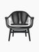 Front view of the Harbour Lounge Chair. The chair has a black painted oak frame, upholstered in black Dakar 0842 leather.