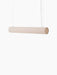 A studio shot of the Hashira Linear Pendant Lamp in Raw, switched off. It is a long, horizontal lamp with a raw linen shade.