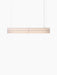 Front view of the Hashira Linear Pendant Lamp, Raw. Lit, horizontal lamp with a linen shade on a black background.