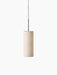 Front view of the Hashira Pendant Lamp, featuring a cylindrical, raw-coloured linen shade suspended from a thin black cord.