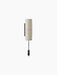 Front-on view of the Hashira Wall Lamp in Raw, with a cylindrical textured linen shade on a black fixture and a dimmer cord.