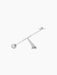 Side view of the sculptural Moment Candlestick Holder. Polished chrome holder balances like a see-saw on a triangular base.