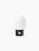 Front view of the JWDA Table Lamp, Portable in black. It has a cylindrical base, brass dimmer, and frosted white shade.
