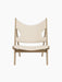 Front view of the Knitting Lounge Chair in natural oak with off-white textile upholstery on a black background.