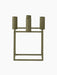 A front view of the Kubus 4 candle holder in a solid olive colour, featuring a square base and four cylindrical candle cups.