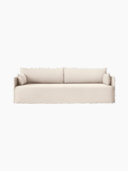Front view of the Offset 3-Seater Sofa with Loose Cover in Logan Jasmine, light textured fabric, against a black background.