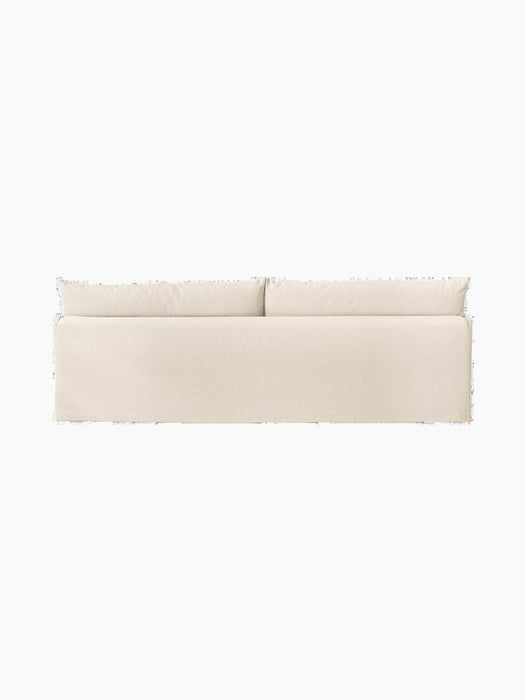A rear view of the Offset Sofa with Loose Cover, a 3-seater model in a textured, off-white Logan Jasmine fabric.