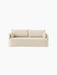 A frontal view of the Offset 2-seater Sofa with a loose cover in a light, textured Logan Jasmine fabric.