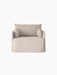 Front view of the Offset Sofa with Loose Cover, a 1-seater armchair in a light grey fabric, isolated on a black background.