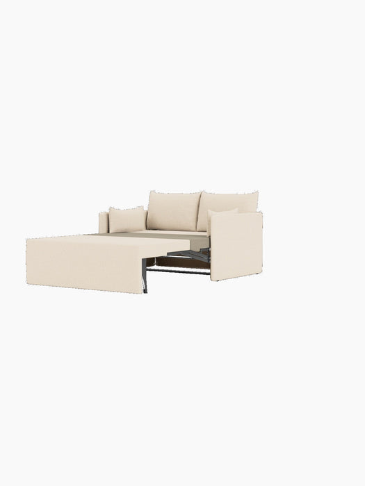 A side view of the 2-seater Offset Sofa Bed in Logan Jasmine fabric, shown with the bed section extended.