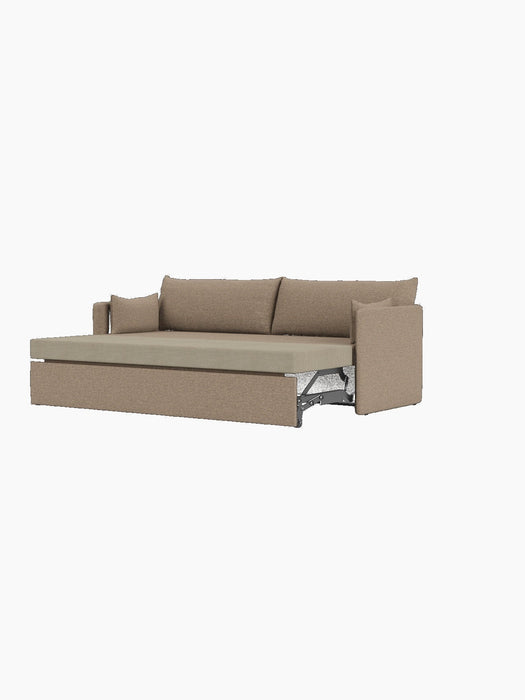 A three-quarter view of the 3-seater Offset Sofa Bed in Logan Flint fabric, pulled out into its open bed position.