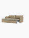 Side view of the Offset Sofa Bed in beige Audo Bouclé upholstery, partially extended to show the mattress and mechanism.