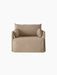 Front view of the Offset 1-Seater Sofa with a loose cover in textured Flint fabric, with a relaxed look and cushions.