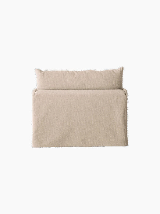 The back of the Offset Loose Cover for a one-seater sofa. The cover is a textured, sandy-beige fabric on a black background.