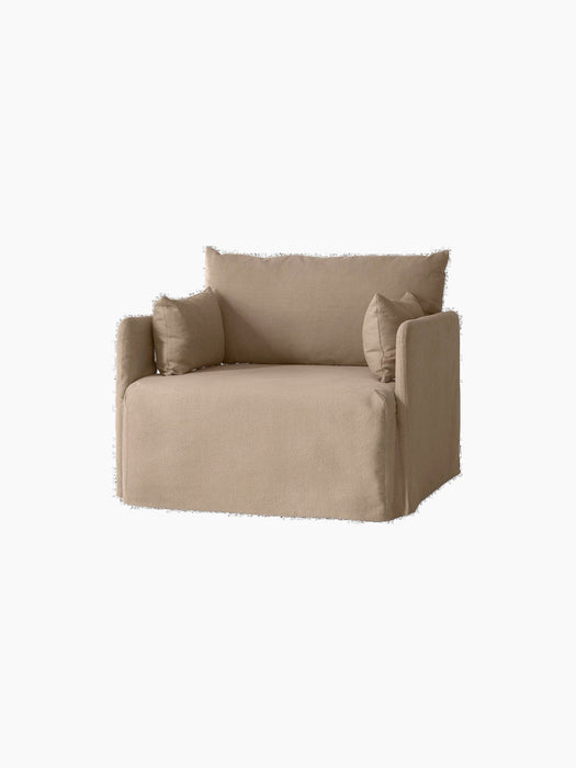 The Offset Sofa w. Loose Cover, a 1-seater armchair in textured Flint fabric, viewed from an angle against a black background