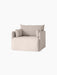 Angled view of the one-seater Offset Sofa with Loose Cover in a light grey fabric, shown against a solid black background.