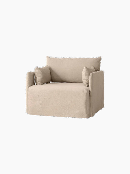 A one-seater Offset Sofa with a textured, sand-coloured Loose Cover, shown at an angle. It has soft back and arm cushions.