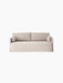 Front view of the light grey Offset Sofa w/ Loose Cover. It has two large back cushions and two small side cushions.