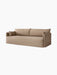 Angled view of the 3-seater Offset Sofa with a loose cover in a textured, light brown Flint fabric against a plain backdrop.