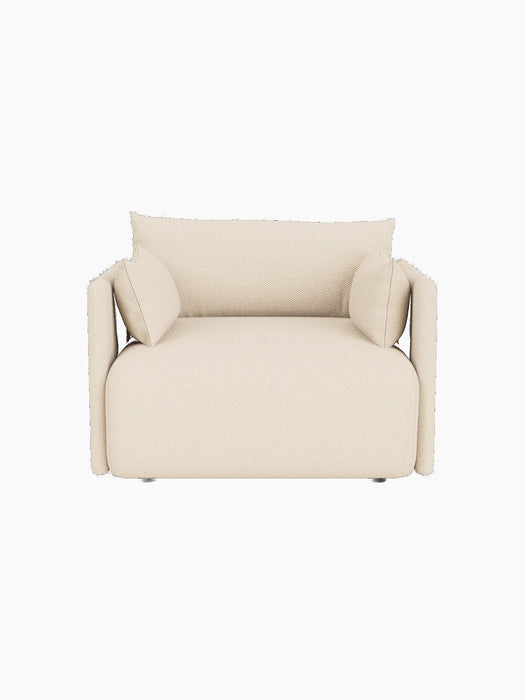 Top-down view of the Offset Sofa 1-seater upholstered in Logan Jasmine, a light textured fabric, on a black background.