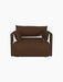 Front view of the Offset Sofa armchair in brown Audo Bouclé 07 fabric. A one-seater sofa has a boxy frame and soft cushions.