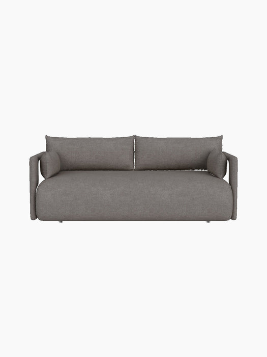 A top-down photograph of the Offset Sofa 2-seater. The sofa is upholstered in a textured, light grey Audo Bouclé fabric.