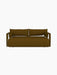 A studio, front-facing image of the Offset Sofa, a 2-seater model upholstered in a deep, mustard-yellow textured fabric.