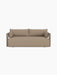 A front-on view of the modern Offset Sofa. This 2-seater is upholstered in a textured, light brown Logan Flint fabric.