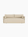 An overhead view of the Offset 2-Seater Sofa in textured, sandy-beige Logan Sand upholstery, isolated on a black background.