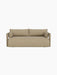 A top-down view of the Offset Sofa 2-seater, upholstered in a light beige Audo Bouclé 02 fabric, against a black background.
