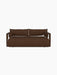 Front view of the brown, two-seater Offset Sofa in Audo Bouclé 07 fabric, shown against a plain black background.