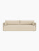 Top-down view of the Offset Sofa, a 3-seater upholstered in light beige Logan Sand fabric, isolated on a black background.