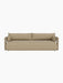 A front-on view of the Offset Sofa, a three-seater upholstered in Audo Bouclé 02, a light beige textured fabric.