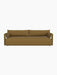 Front view of the modern Offset Sofa, 3-seater version, upholstered in a textured, mustard-yellow Audo Bouclé 06 fabric.