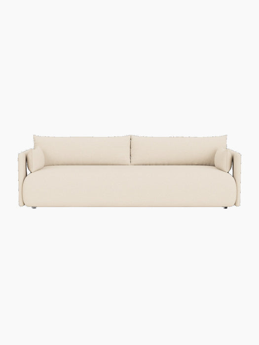 A top-down, bird's-eye view of the three-seater Offset Sofa, shown in a light-coloured Logan Jasmine upholstery.