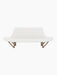 Front view of the Pagode Sofa with light grey Hallingdal 110 upholstery and walnut frame with distinctive V-shaped legs.