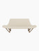 Front view of the Pagode Sofa, upholstered in light cream Hallingdal fabric with a sculptural frame and V-shaped walnut legs.