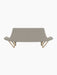 Back view of the Pagode Sofa upholstered in light grey fabric with distinctive V-shaped legs in natural oak.